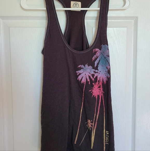 American Eagle Outfitters Y2K Gray Razor Back Tank Top Graphic Tee Womens S - Picture 8 of 8